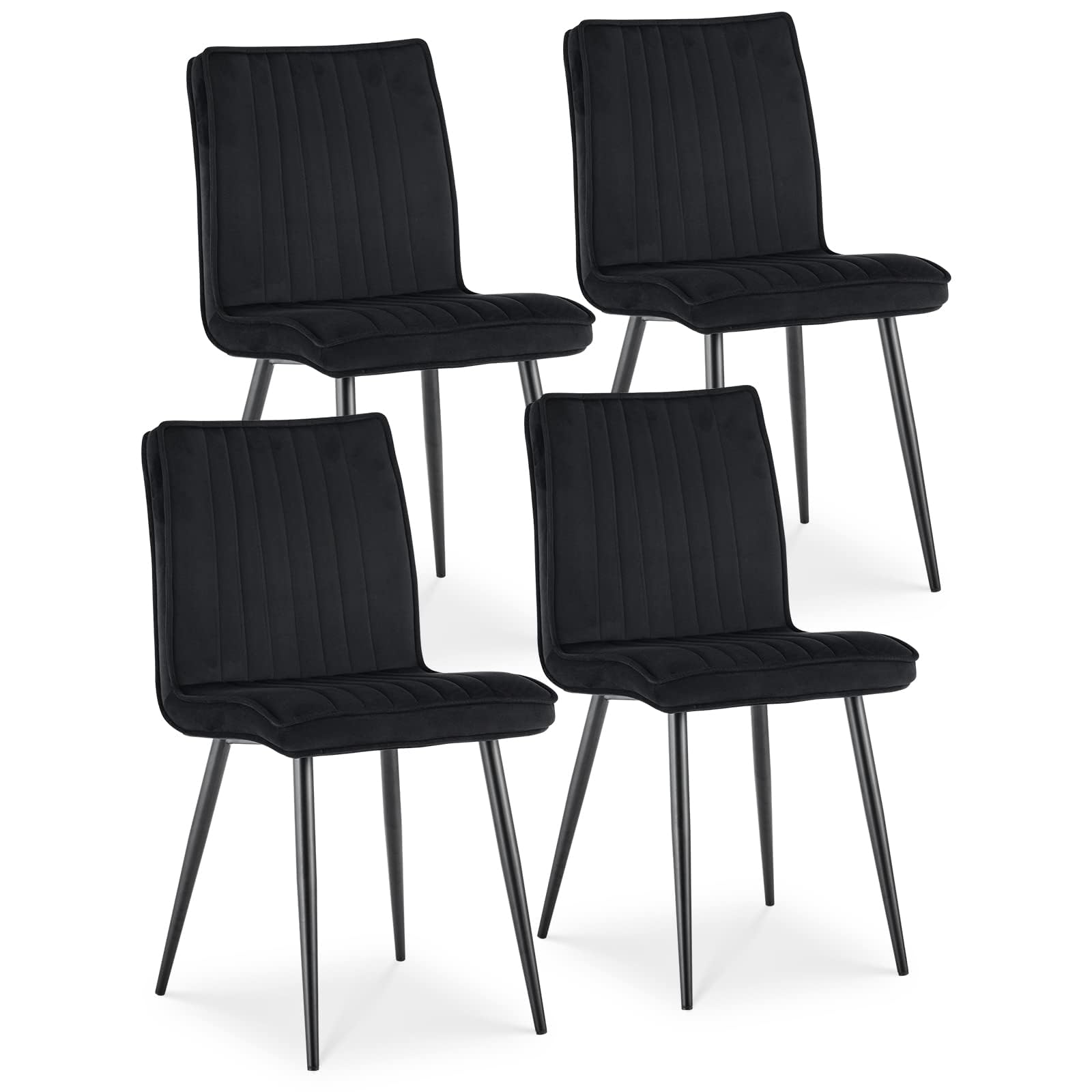 TUKAILAi Dining Chairs Set of 4, Black Velvet Upholstered Kitchen Chairs with Backrest and Metal Legs, Living Room Lounge Leisure Restaurant Bedroom Chair