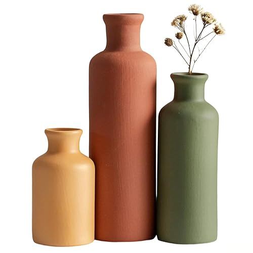 Modern Ceramic Vase Set of 3, Neutral Colors, Decorative Bottles