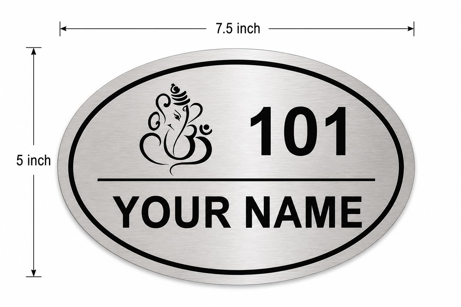 Customized Acrylic Name Plate | Personalized House Number Sign for Home & Office | Premium Silver Oval Shape Brushed Finish | Modern, Weatherproof(Self-Adhesive) | Flat/Apartment/Hotel Door Sign (7.5 x 5 Inches) (SILVER(LOGO)) — Amazon image 2