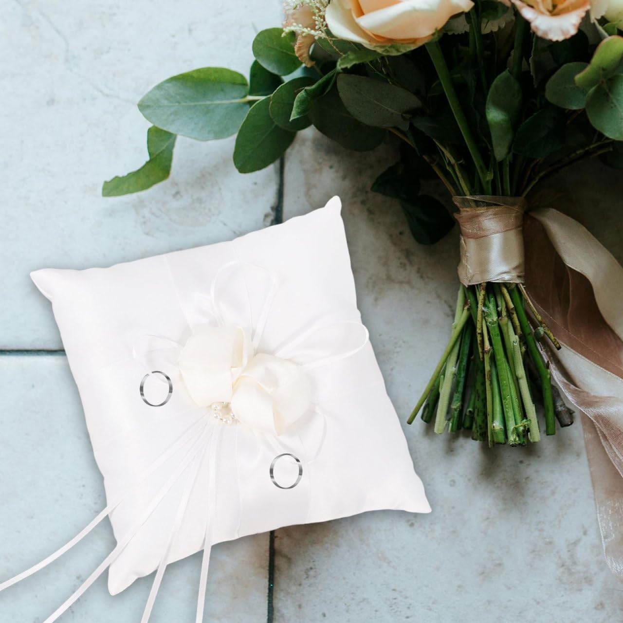 Winomo Cuscinetto avorio per fedi nuziali, per matrimonio, bocciolo 20 x 20 cm