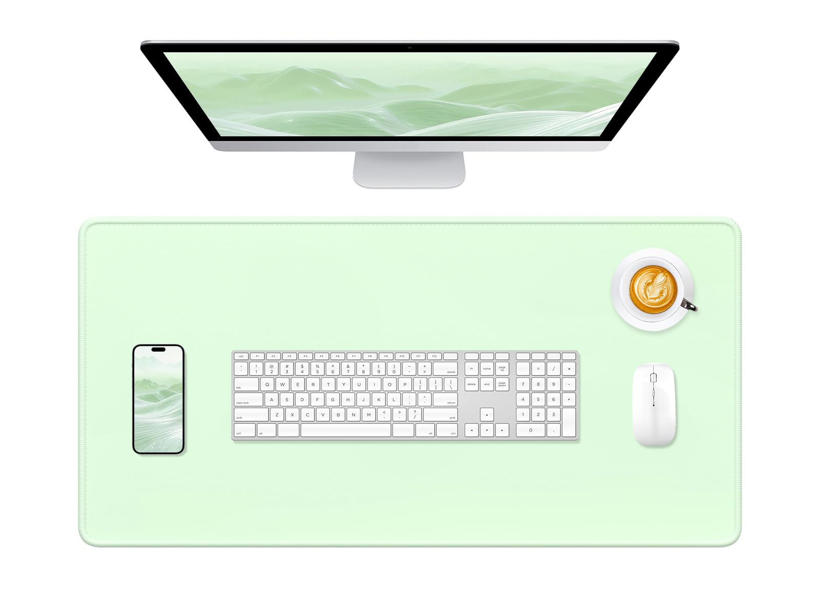 Hsurbtra Desk Pad, 32" x 16" Premium-Textured Desk Mat, Stitched Edge Anti-Slip Waterproof Rubber Mouse Pad, L Extended Computer Mat for Office Gaming Laptop Keyboard Lake Green