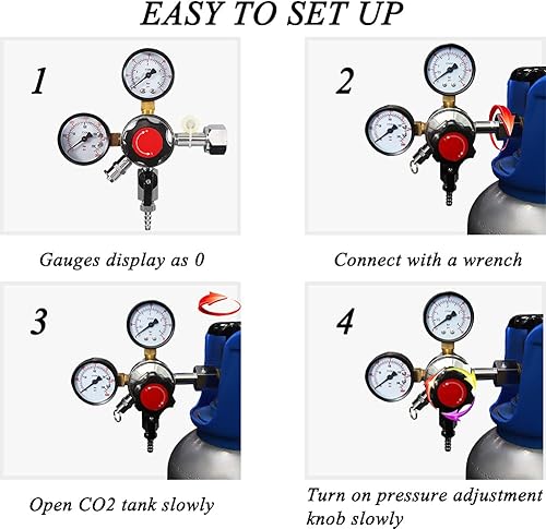 Miniatura 5 de PERA Regulador de barril CO2 CGA-320 con línea de gas, perilla de ajuste de presión con válvula de alivio de presión manual de seguridad con una