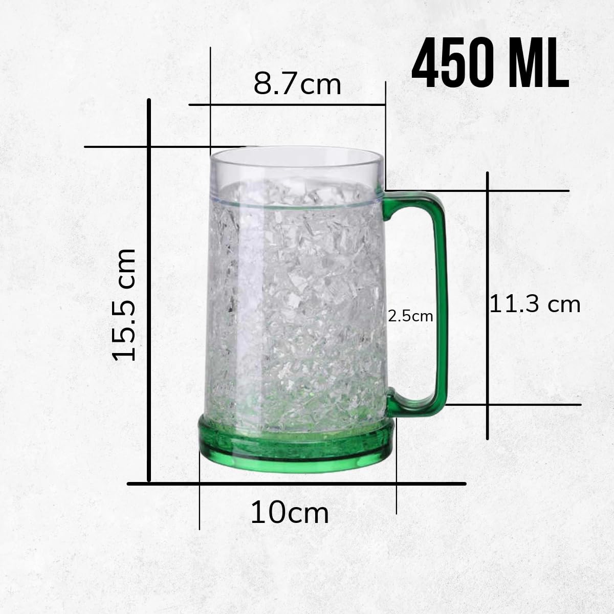 BETALTOV Double Wall Gel Frosty Freezer Mugs/ 16oz Cool Coffee Cups, Juice Ice Mugs with Handle for Ice Cold Beverages/Perfect for Summer Parties and Outdoor Fun/Multicolour (Green) 1