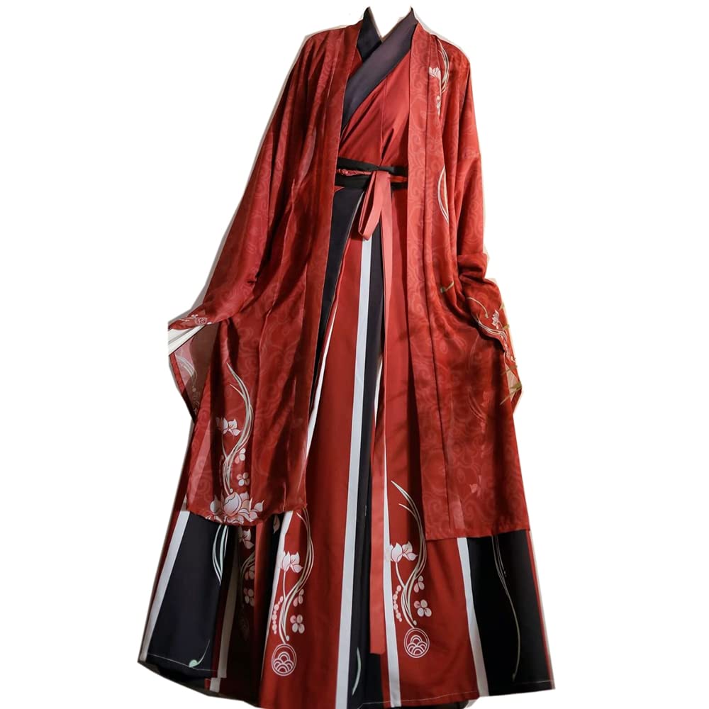 Występy sceniczne Cosplay，han chińska odzież， Chińskie starożytne zestawy Hanfu Cosplay strój dla dorosłych mężczyzn i kobiet(Rosso,Large)