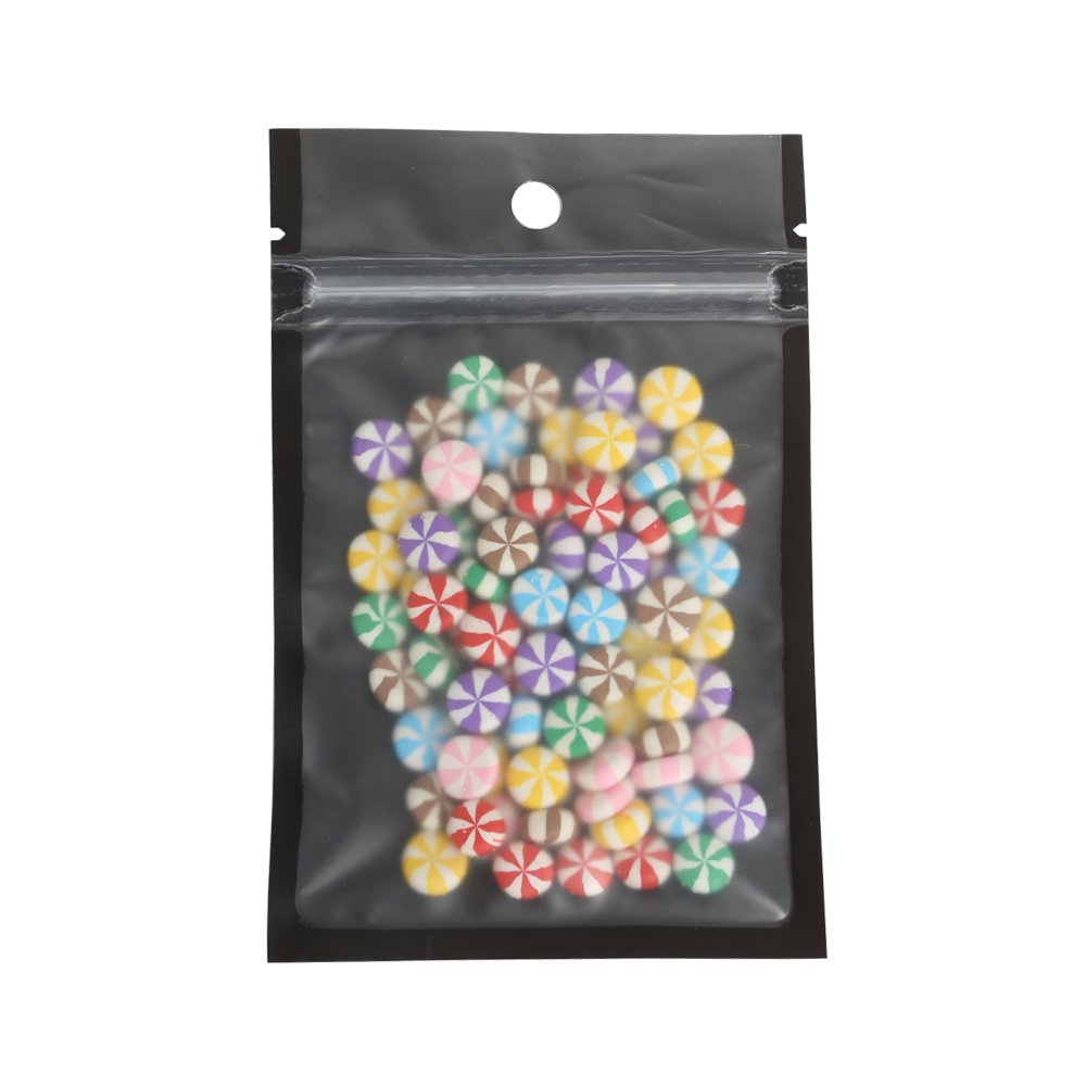100 Premium Clear Front Black Back Flat PE Poly Zip Top Lock Bags with Hang Holes Outer Size 8.5x13cm (3.3x5.1