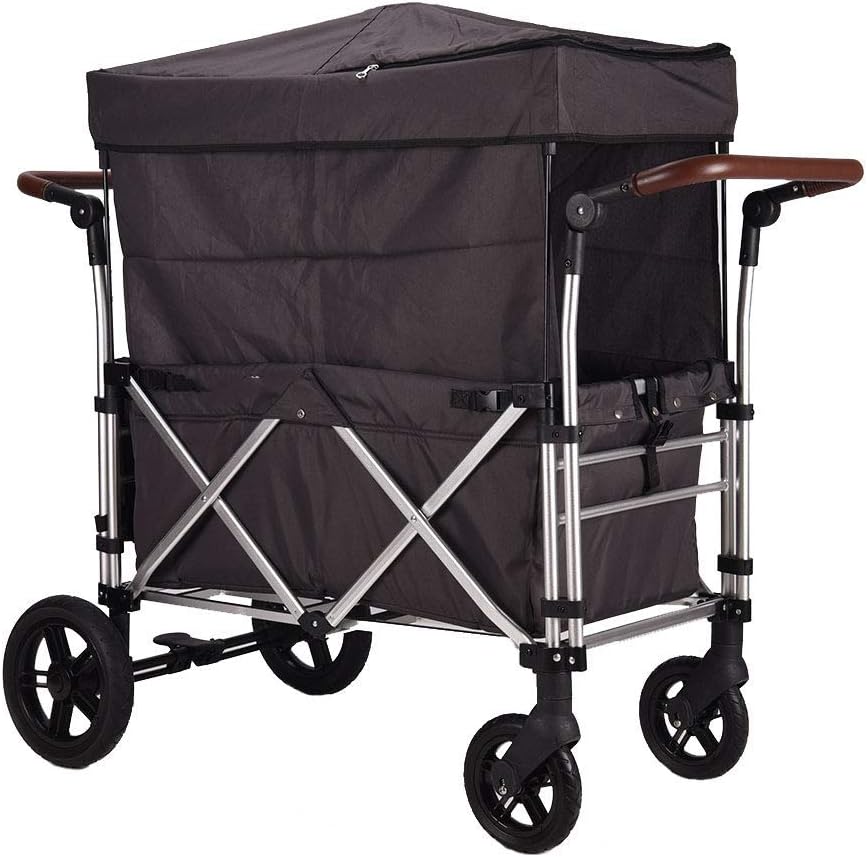 Push&Pull Aluminum Alloy Stroller with Canopy for Children| Multi-Function Folding Wagon for Kids|Large Capacity Folding Garden Trolley | Outdoor Truck