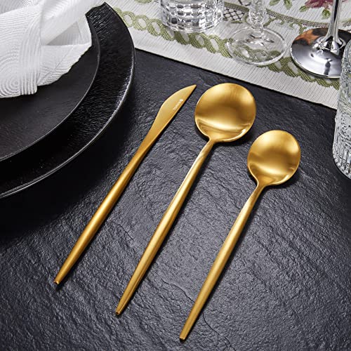 Keawell Mia Satin Gold 4-Piece 8.7" Dinner Spoons, 18/10 Stainless Steel, Matte Finish Resists Fingerprints, Sturdy And Sleek Design #TOP3