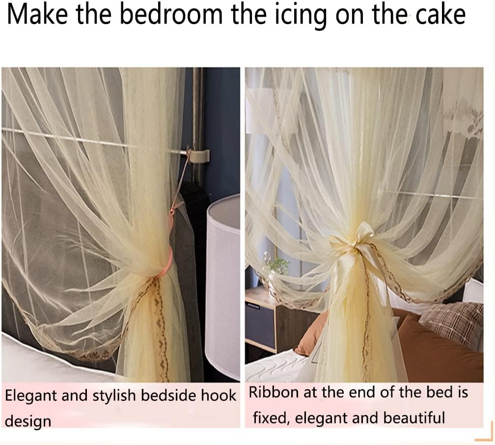 Mosquito Net Bed Canopy Lace Luxury 4 Corner Square Princess Fly Screen Floor Standing Canopy Curtain Palace Mosquito Net (Color : Pink, Size : 1.8 * 2.2m Bed)