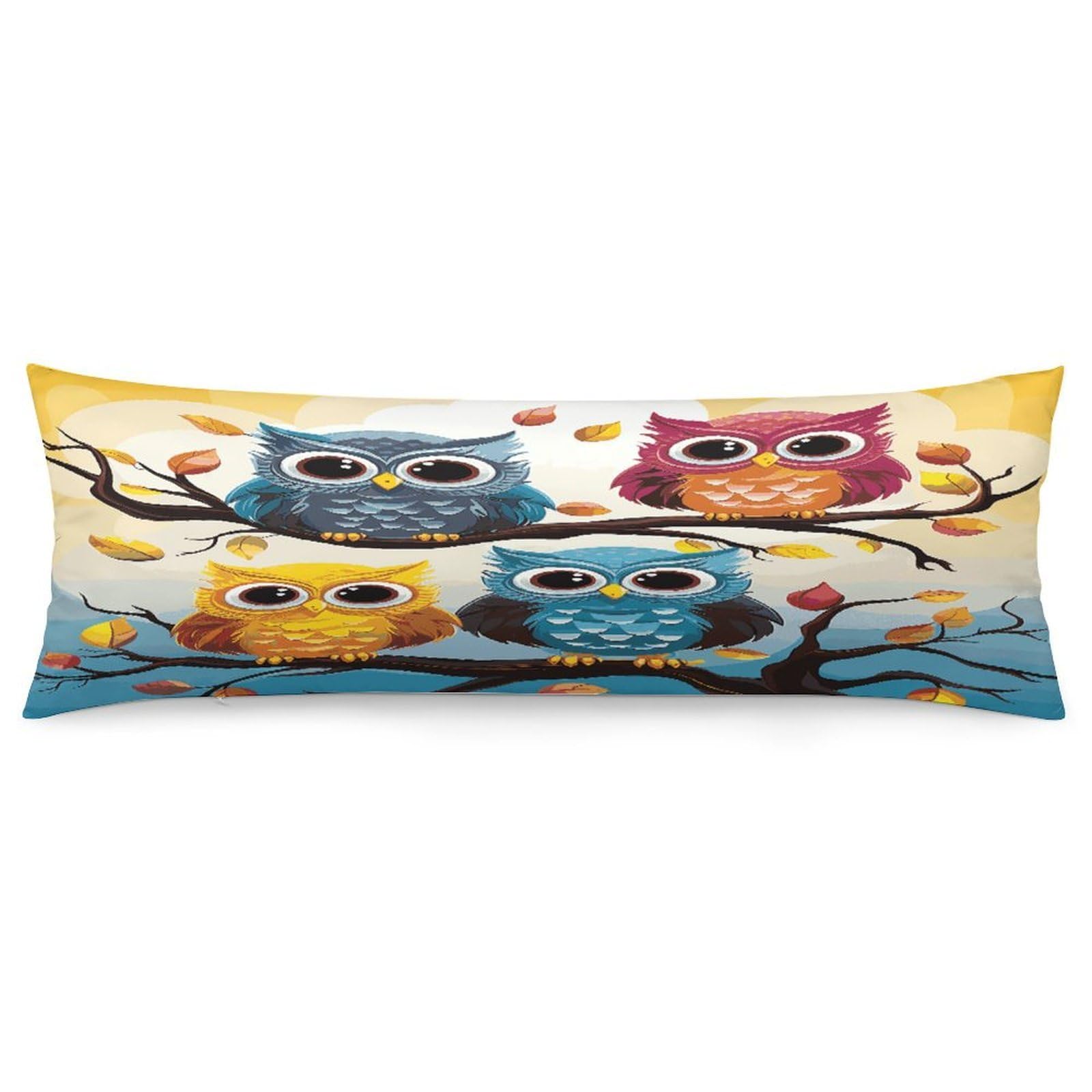 Owls on Tree Branches Pillow Case Soft Breathable Long Pillowcover Pillow Protector Suitable for Sofas Car Chairs and Any Room