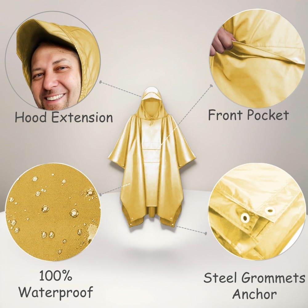 Urby Poncho antipioggia per adulti con cappuccio, poncho para lluvia, poncho tattico adulto per campeggio, escursionismo, viaggi, attività all'aperto