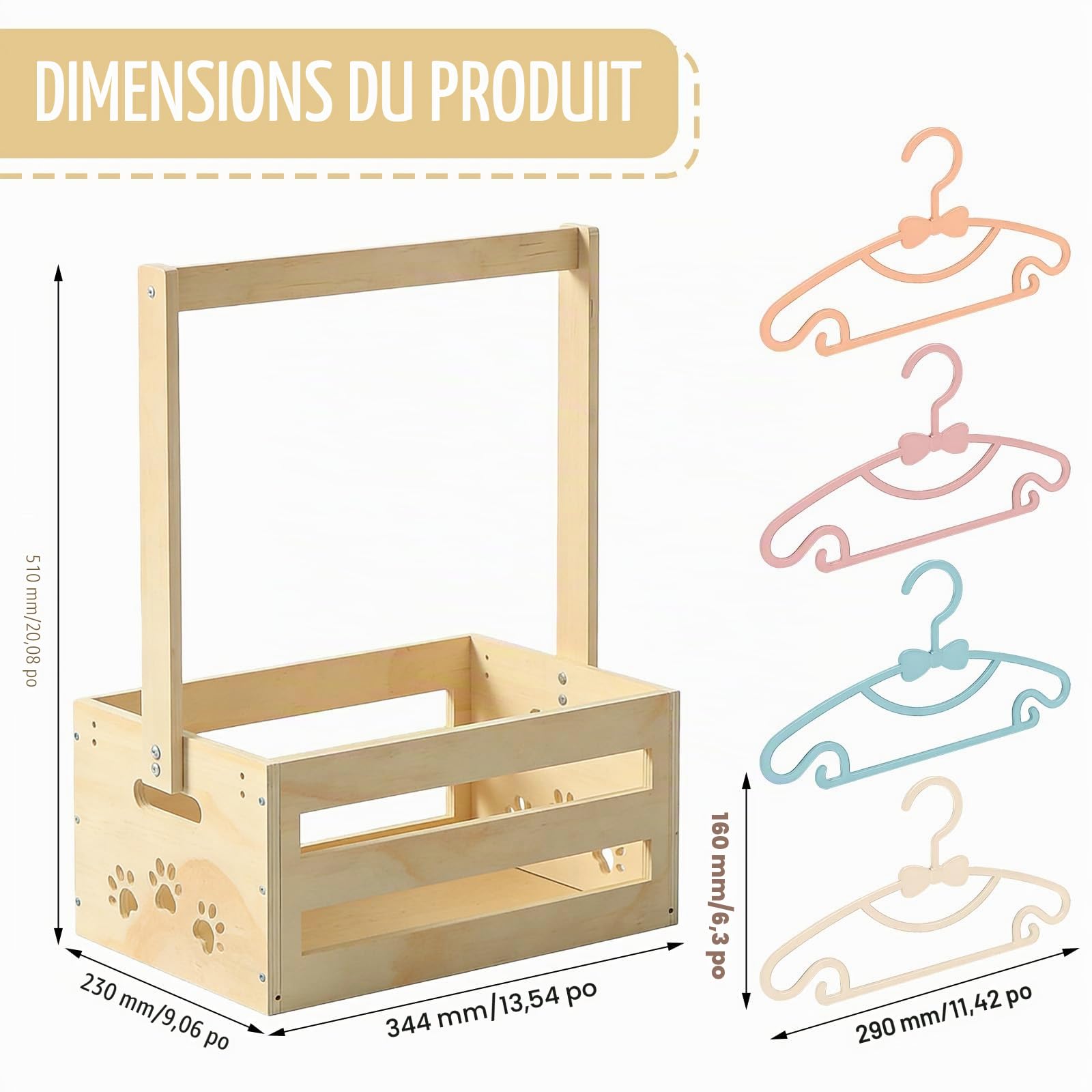 Cadeau de fête prénatale avec poignée, panier de rangement pour bébé avec 8 cintres, panier cadeau en bois, panier cadeau pour nouveau-né, pour les femmes enceintes, les nouveaux parents, idéal pour