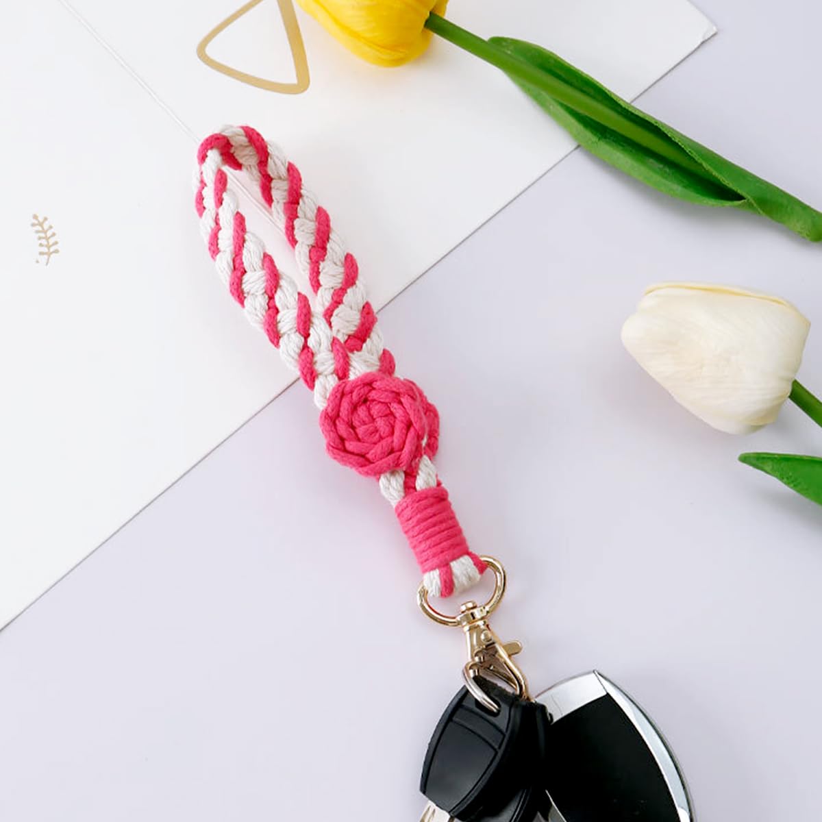 Boho Macrame Handy-Handgelenksschlaufe – Lanyard Mit Karabiner, Anti-Verlust-Kette Für Smartphones Bis 6,7 Zoll
