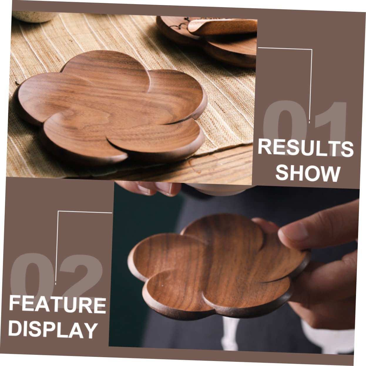 Posavasos de Nogal Negro 4 Piezas, Diseño de Flores Decorativas