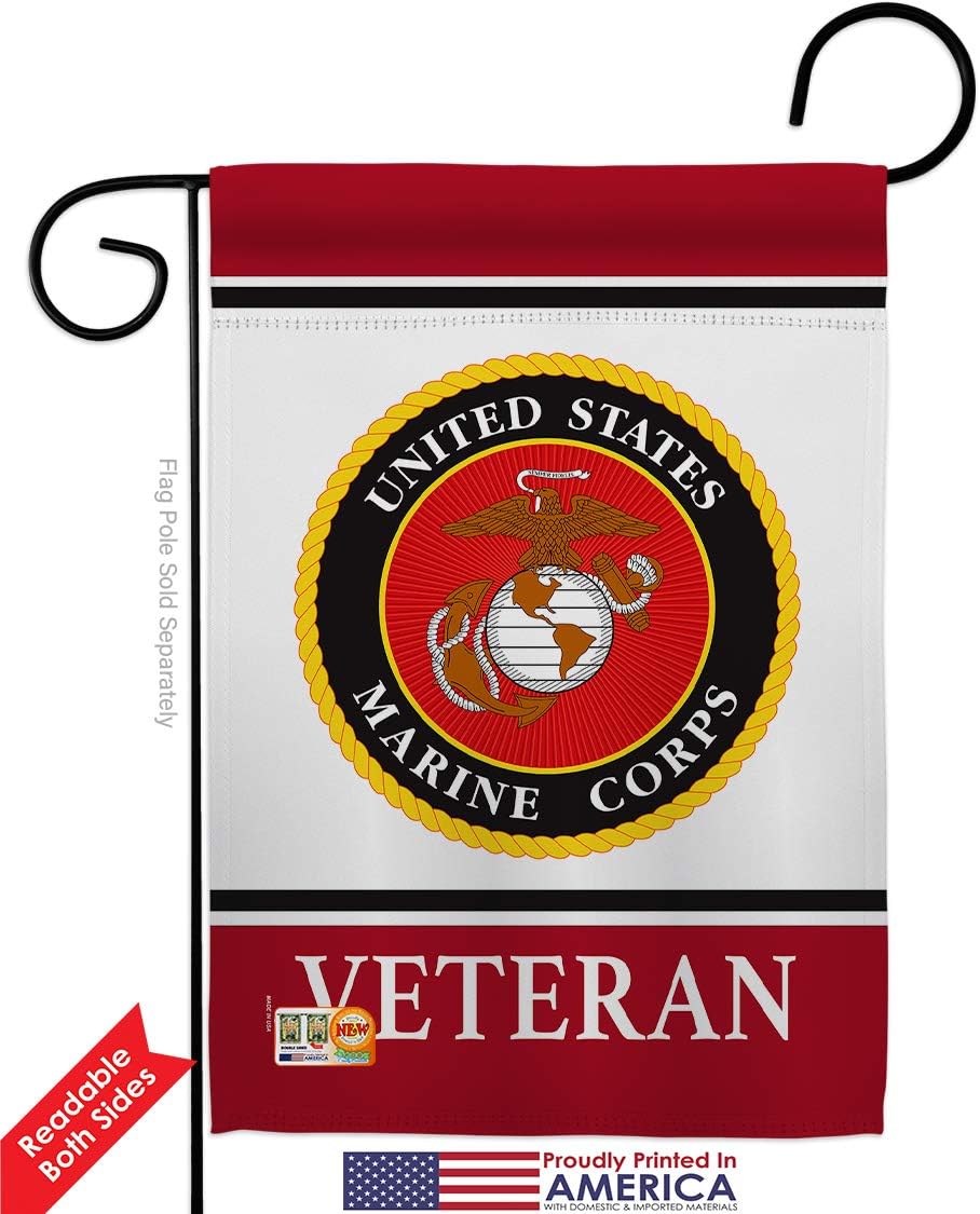 Marine Corps Veteran Garden Flag - 2pcs Pack Armed Forces USMC Semper Fi United State American Military Retire Official - House Decoration Banner Small Yard Gift Double-Sided Made in USA 13 X 18.5