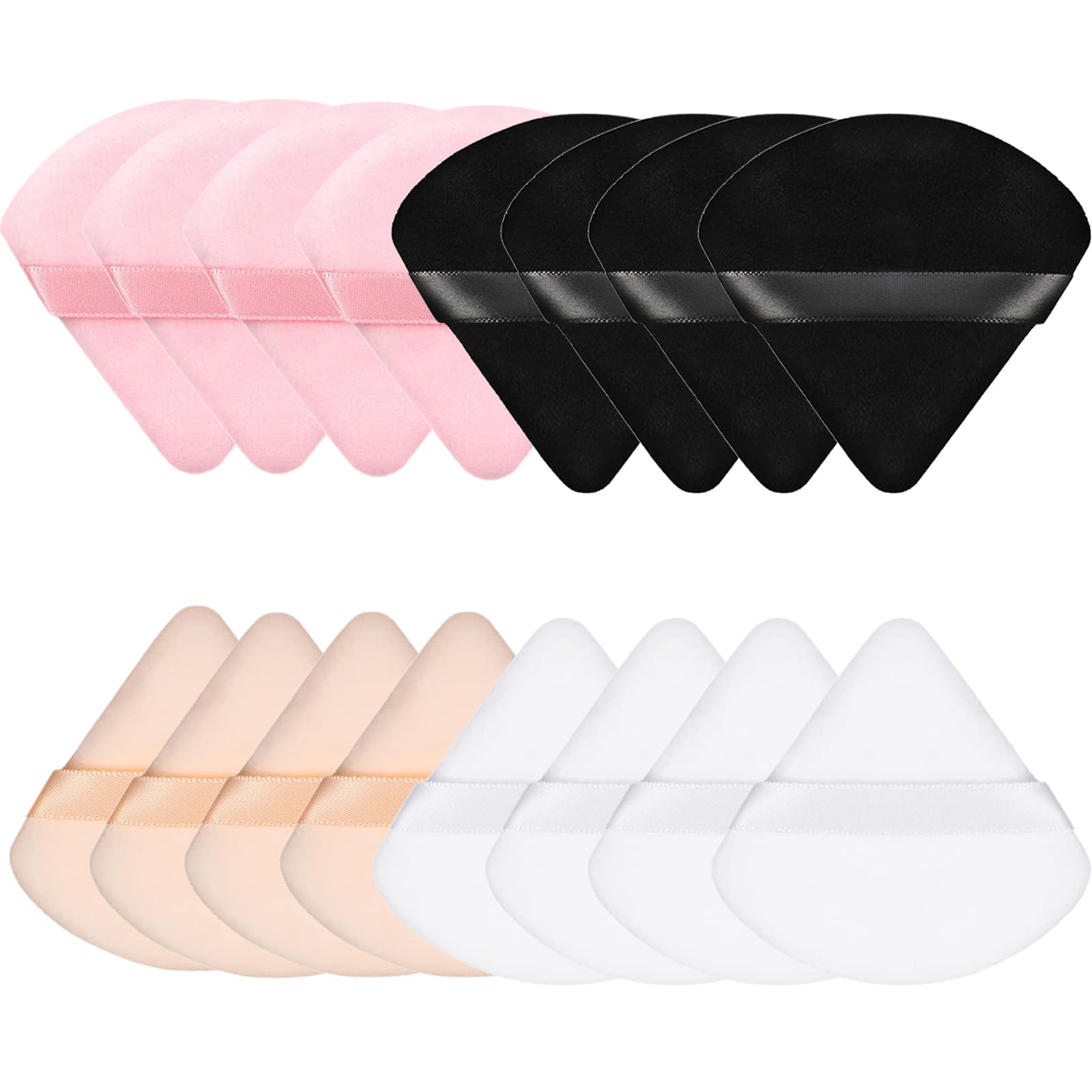 Borla Maquillaje,16 Piezas Borlas Maquillaje,Esponja Polvos Translucidos,Esponja Maquillaje,Triángulo Polvos Puffs con Correa, para Polvo Suelto o Rubor de Base