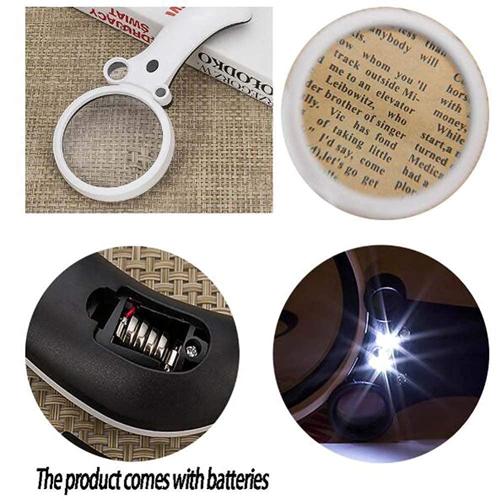 Lente di ingrandimento Lenti di ingrandimento, lente di ingrandimento portatile con luce a LED, lente di ingrandimento, lente di ingrandimento portatile a 4 lenti con luci per anziani Lettura, ho
