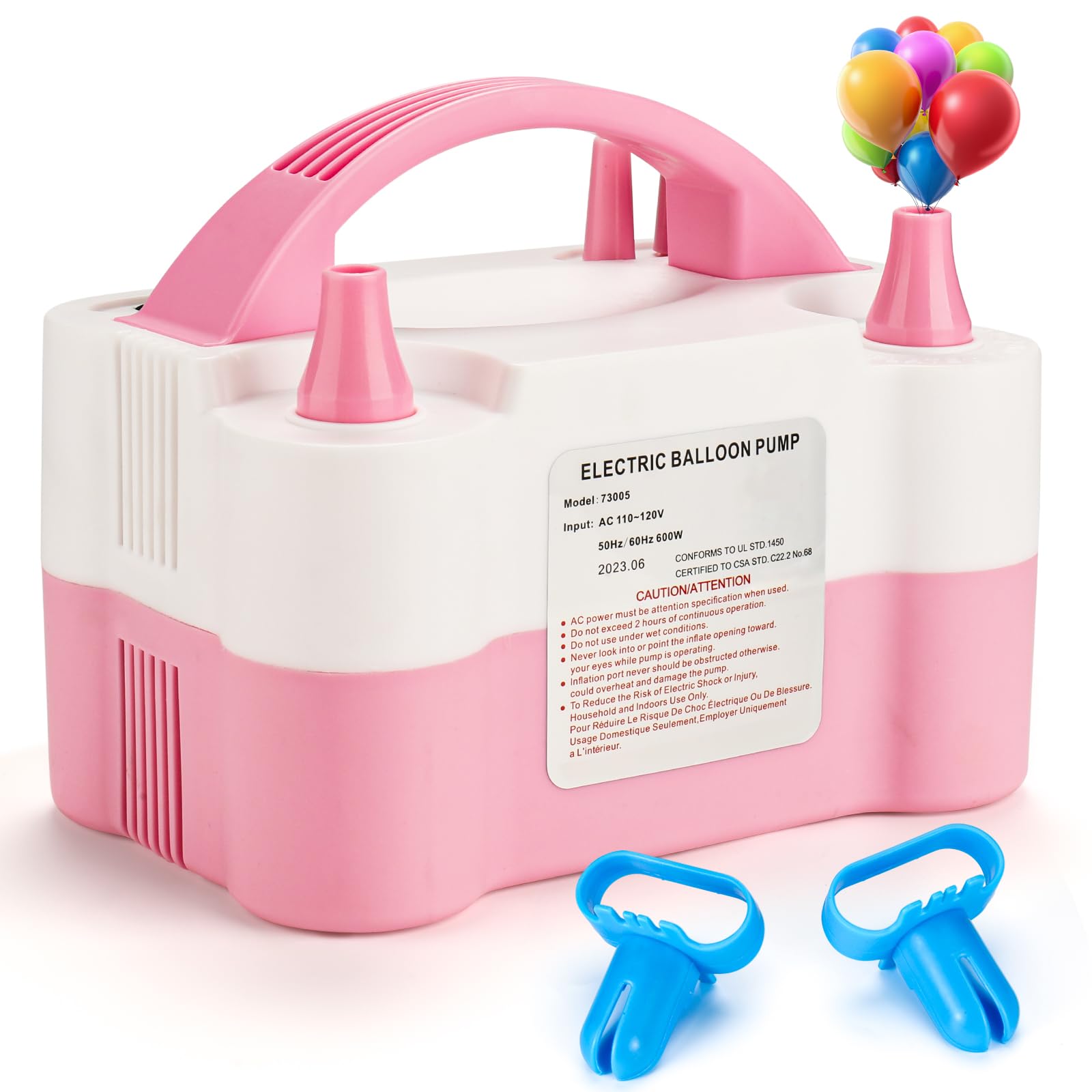 Balloon Pump Electric, Portable Automatic Dual Nozzle Inflator 110V 600W with Tying Tools for Birthday Gender Reveal Baby Shower Balloons Party Decorations