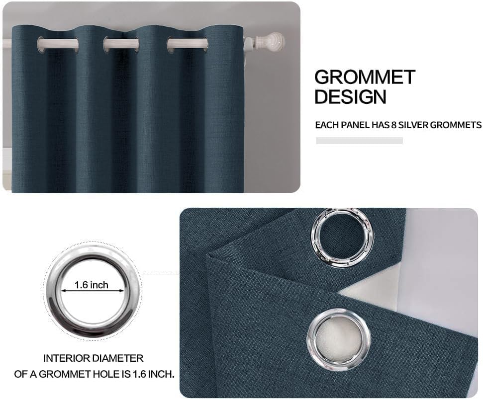 Image of MIULEE 100% Blackout Linen Textured Curtains for Bedroom Solid Thermal Insulated Navy Grommet Room Darkening Curtains & Drapes Luxury Decor for Living Room 52 x 45 Inch (2 Panels)
