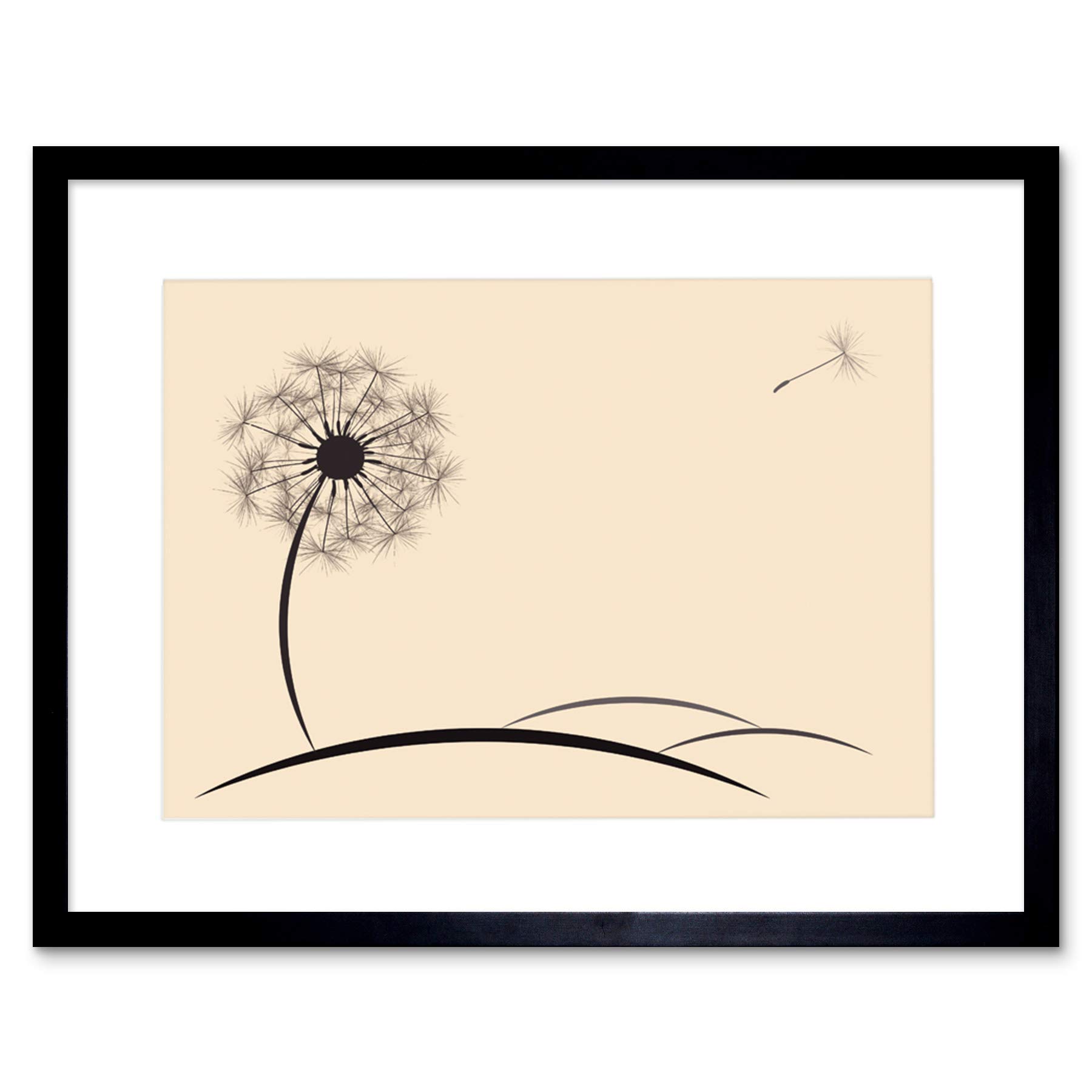 Wee Blue Coo PAINTING DRAWING DANDELION SEED FLOATING WISH BLACK FRAMED ART PRINT B12X13210