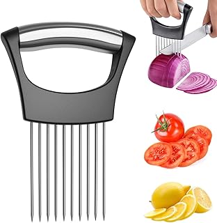 Onion Holder for Slicing, Stainless Steel Onion Slicer and Chopper, Lemon Slicer Vegetable Cutter Kitchen Tool, Food Slicing Assistant for Meat, Tomato, Potato, Lemon (1 Pack)