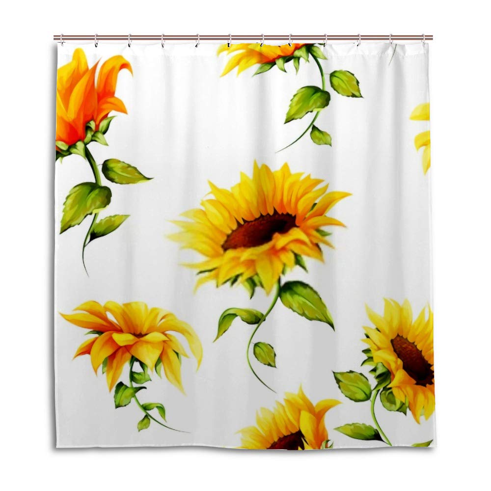 Rideau de douche polyester imperméable blanc 66x72 inch motif floral tournesols