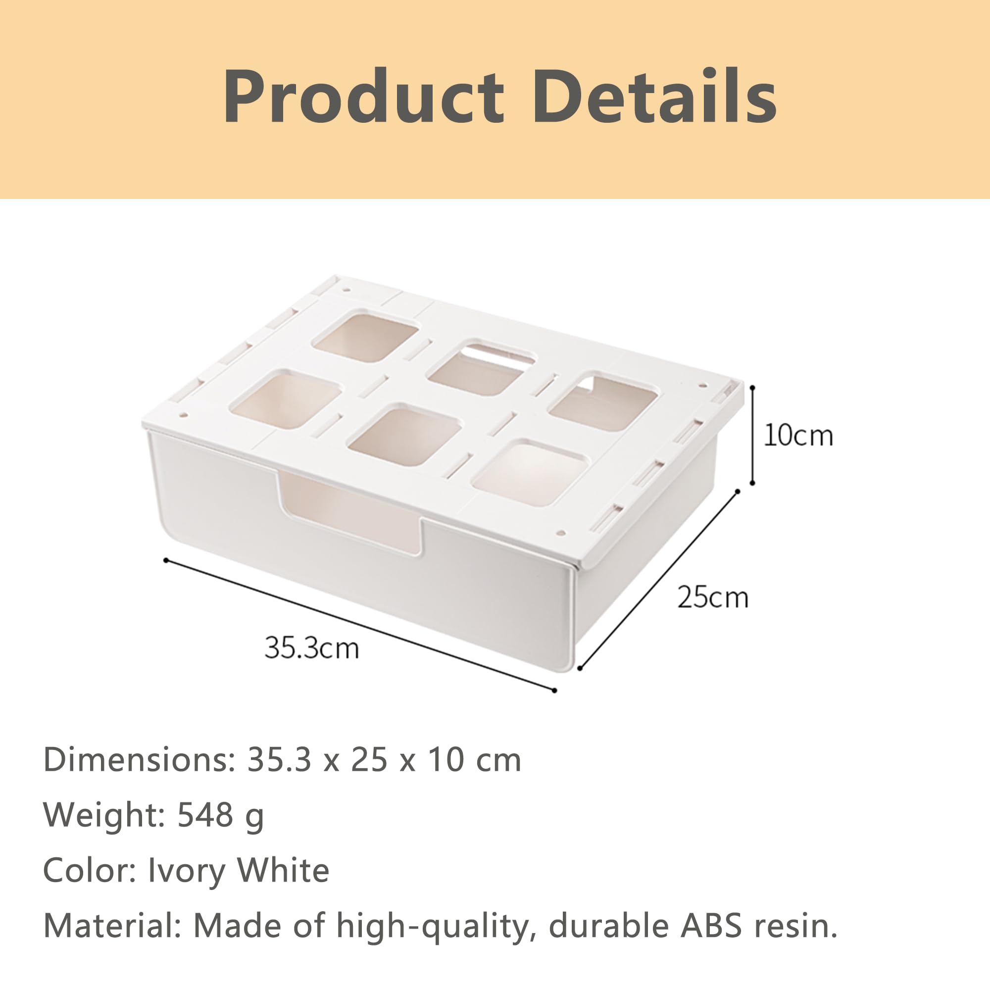Boîte de rangement autocollante sous meuble pour bureau, école, cuisine (blanc)