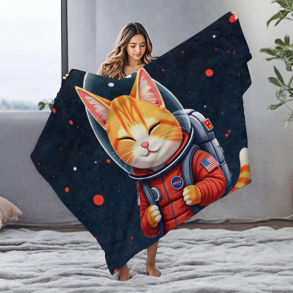 Couverture flanelle chat astronaute grande dimension jeté lit