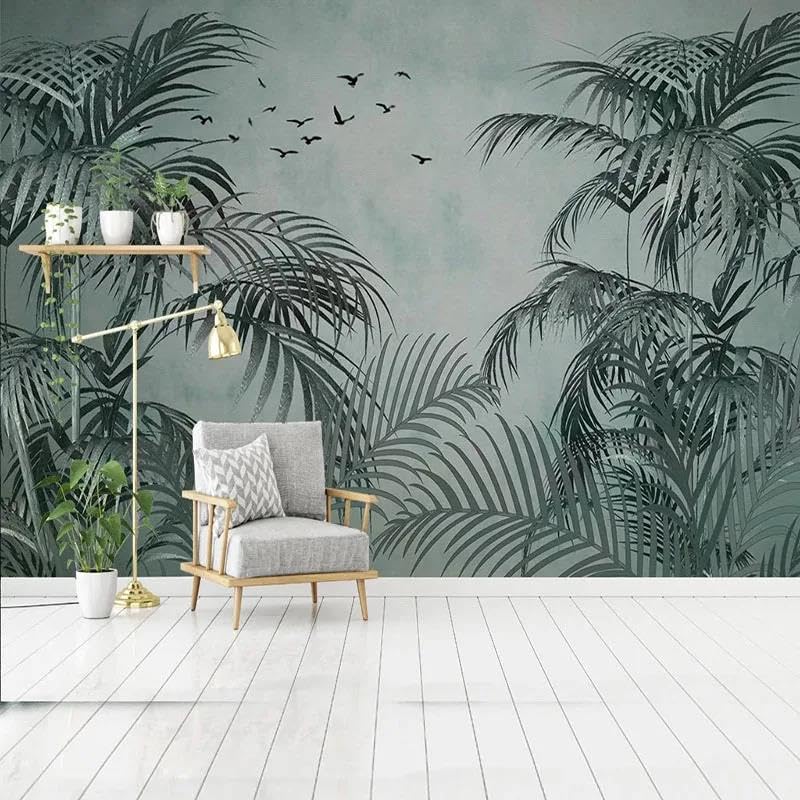 Papier peint mural 3d simple feuille de bananier salon chambre tissu intissé