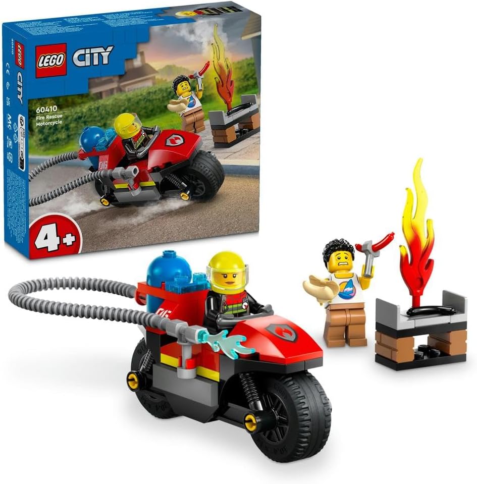 City Fire Rescue Motorcycle, Motorbike Toy Playset for 4 Plus Year Old Boys & Girls, Includes 2 Minifigures for Imaginative Play, Fun Vehicle Gift Idea for Preschool Kids 60410