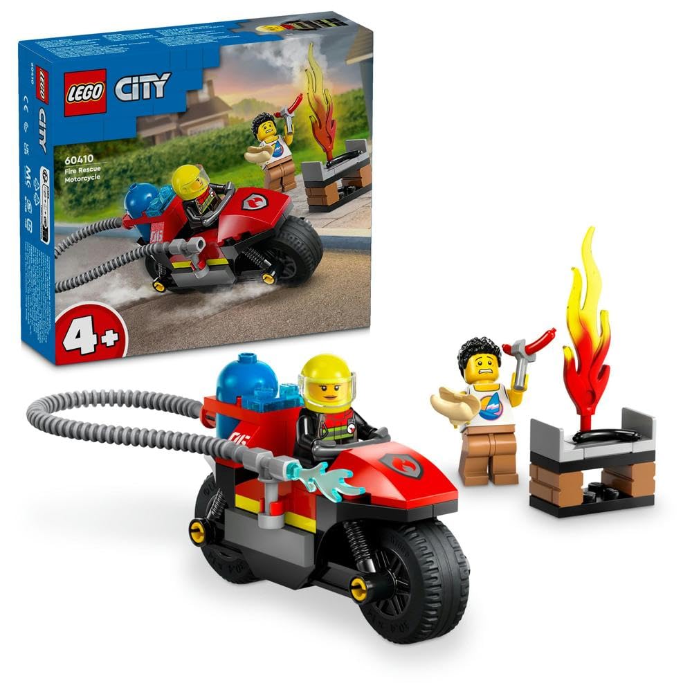 City Fire Rescue Motorcycle, Motorbike Toy Playset for 4 Plus Year Old Boys & Girls, Includes 2 Minifigures for Imaginative Play, Fun Vehicle Gift Idea for Preschool Kids 60410
