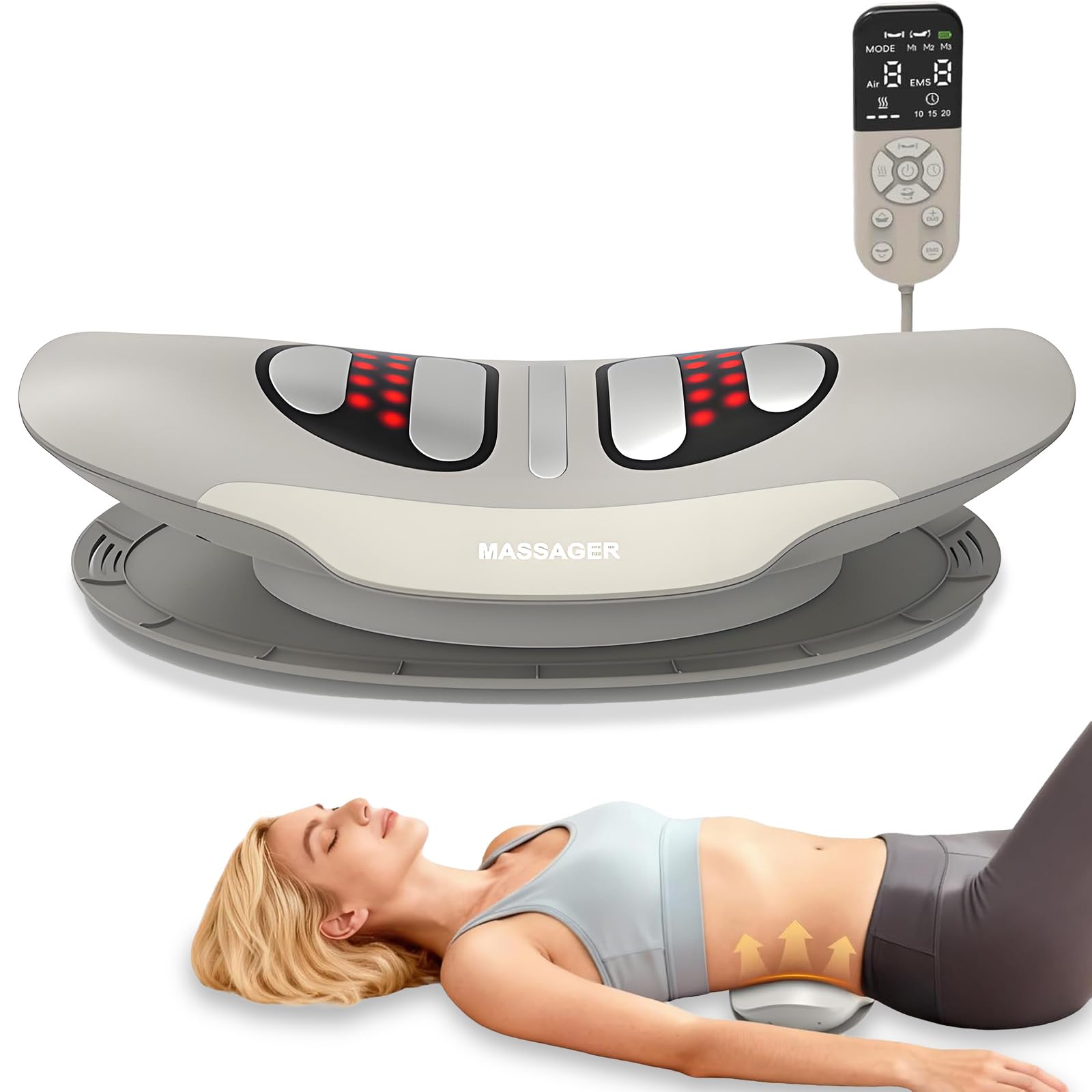 Lenden Zugmassagegerät mit Wärme und Vibration, Lendenwirbel massagegerät mit Luftkissen Hub und Krümmungsfunktion, 2026 Upgrade Rückenmassagegerät unterer Rücken für Muskelentspannung