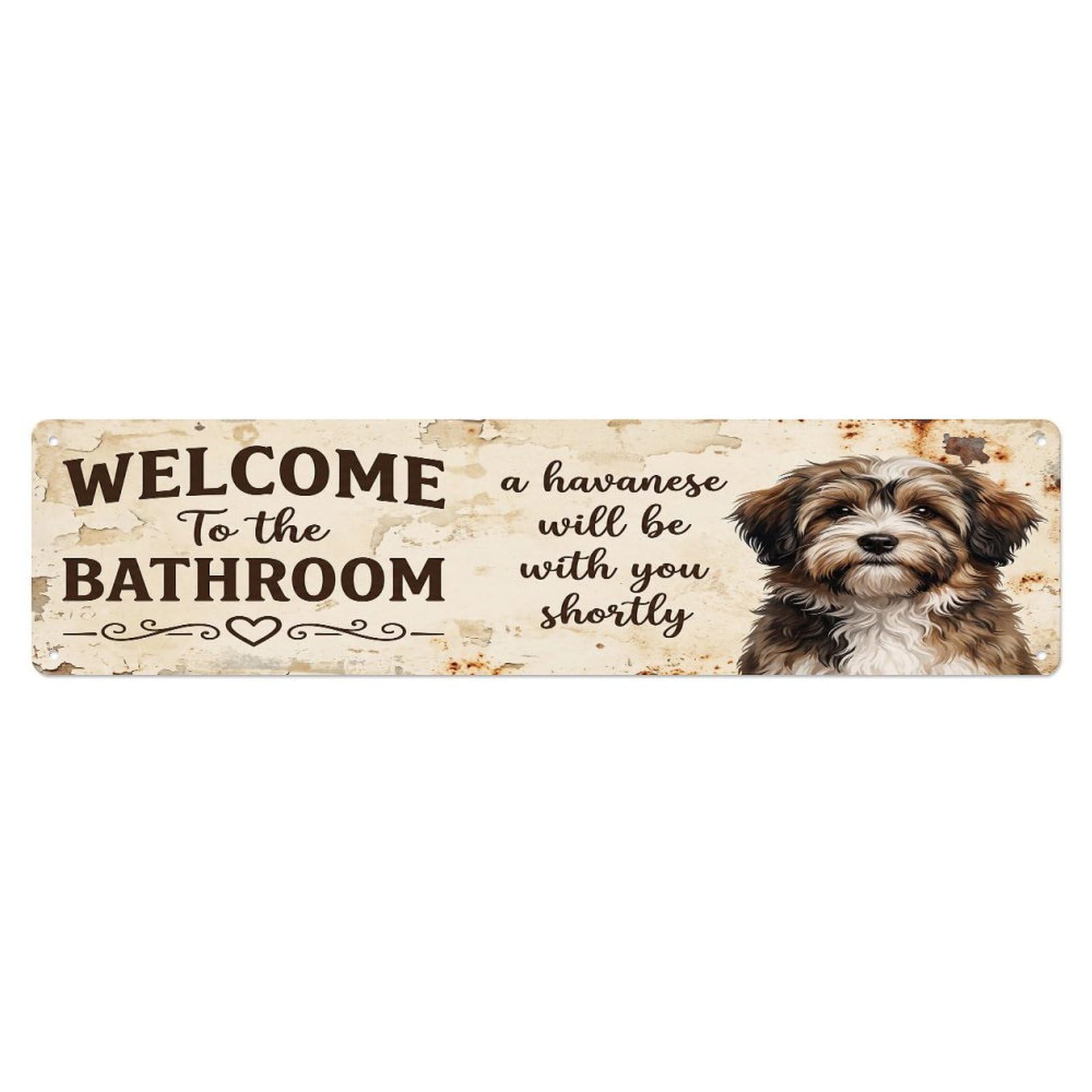 Vintage WELCOME To The BATHROOM Havanese Dog Metal Tin Sign