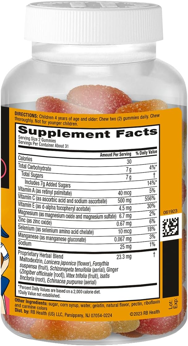 Airborne Kids 500mg Vitamin C Gummies, Kids Immune Support Zinc Gummies with Powerful Antioxidants VIT C & E - 63 Gummies, Assorted Fruit Flavor (Pack of 2)