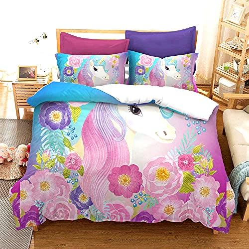 choicehot Unicorn Duvet Cover Star Pink Bedding Set Double Size 3 Pcs Colorful Dreamy Quilt Cover Ultra Soft Microfiber Comforter Cover(3 Pcs, Double Size)