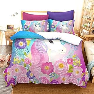 choicehot Unicorn Duvet Cover Star Pink Bedding Set Double Size 3 Pcs Colorful Dreamy Quilt Cover Ultra Soft Microfiber Comforter Cover(3 Pcs, Double Size)