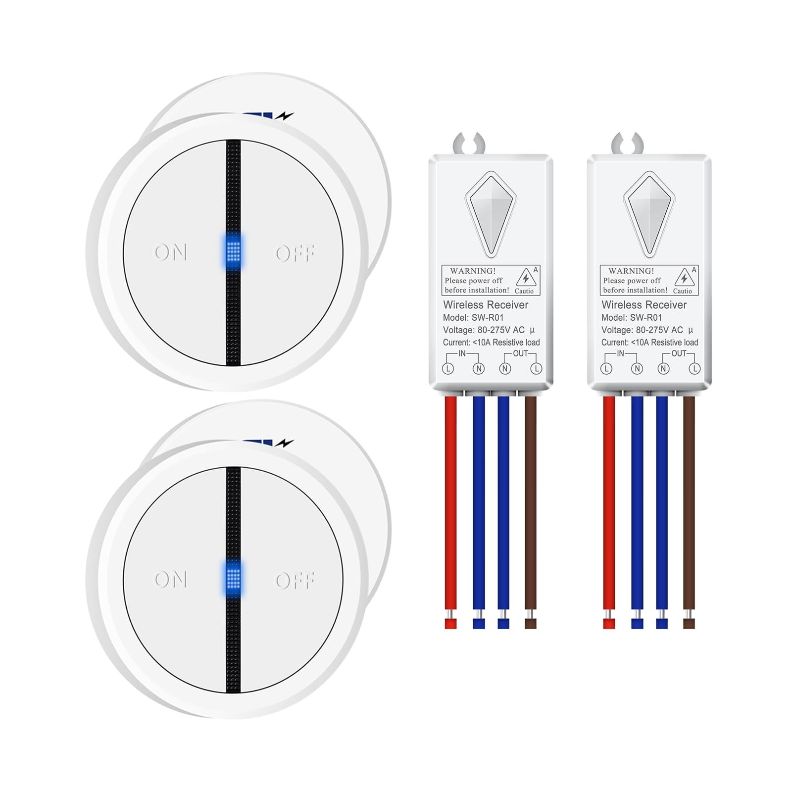 Funk Lichtschalter,NineLeaf 2PK Fernbedienung Wandschalter mit LED-Anzeige,ohne Verkabelung wandmontierbar,IP66 wasserdicht für innen und außen,Haushalt und Büro,weiß