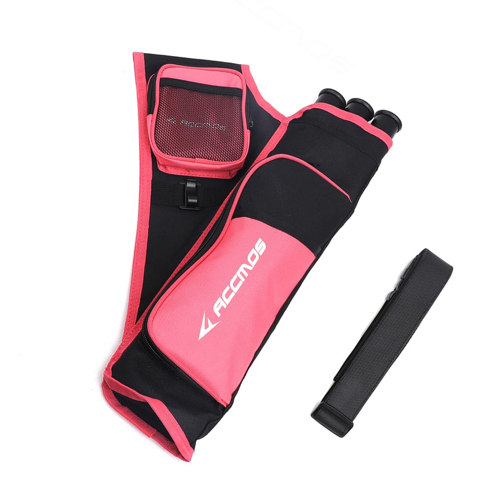 Arrow holder arrow pot Tri-barrel Quiver Hangable Waist Hip Quiver for Compound BowRecurve Bow Archery (Right Hand Pink)