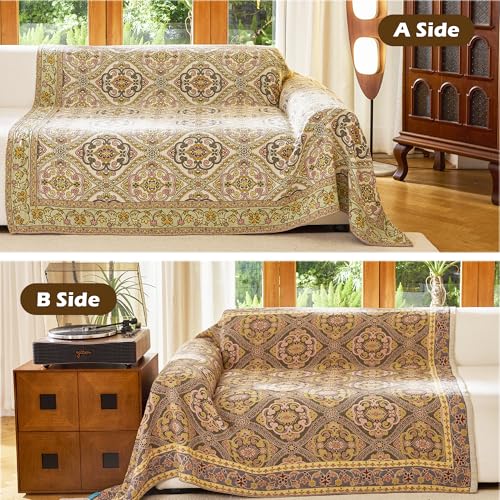 Image of VANJOROY Boho Throw Blanket for Bed Couch 50 inch x 60 inch, 100% Organic Cotton Skin-Friendly Ultra Soft Quilt Throw - Floral Rustic Living Room Decor Luxury Reversible Blanket for Sofa Chair and Gift