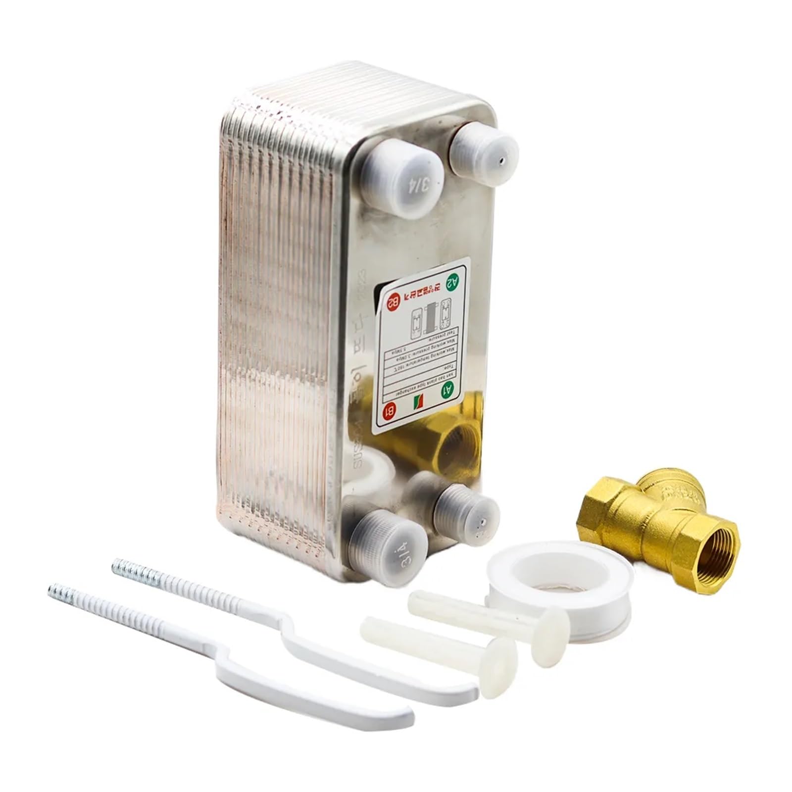 Intercambiador de Calor, Enfriador De Mosto Cerveza, Intercambiador Calor 24 Placas, Acero Inoxidable SUS 304 For Casera(3l4 Inch BSPT)