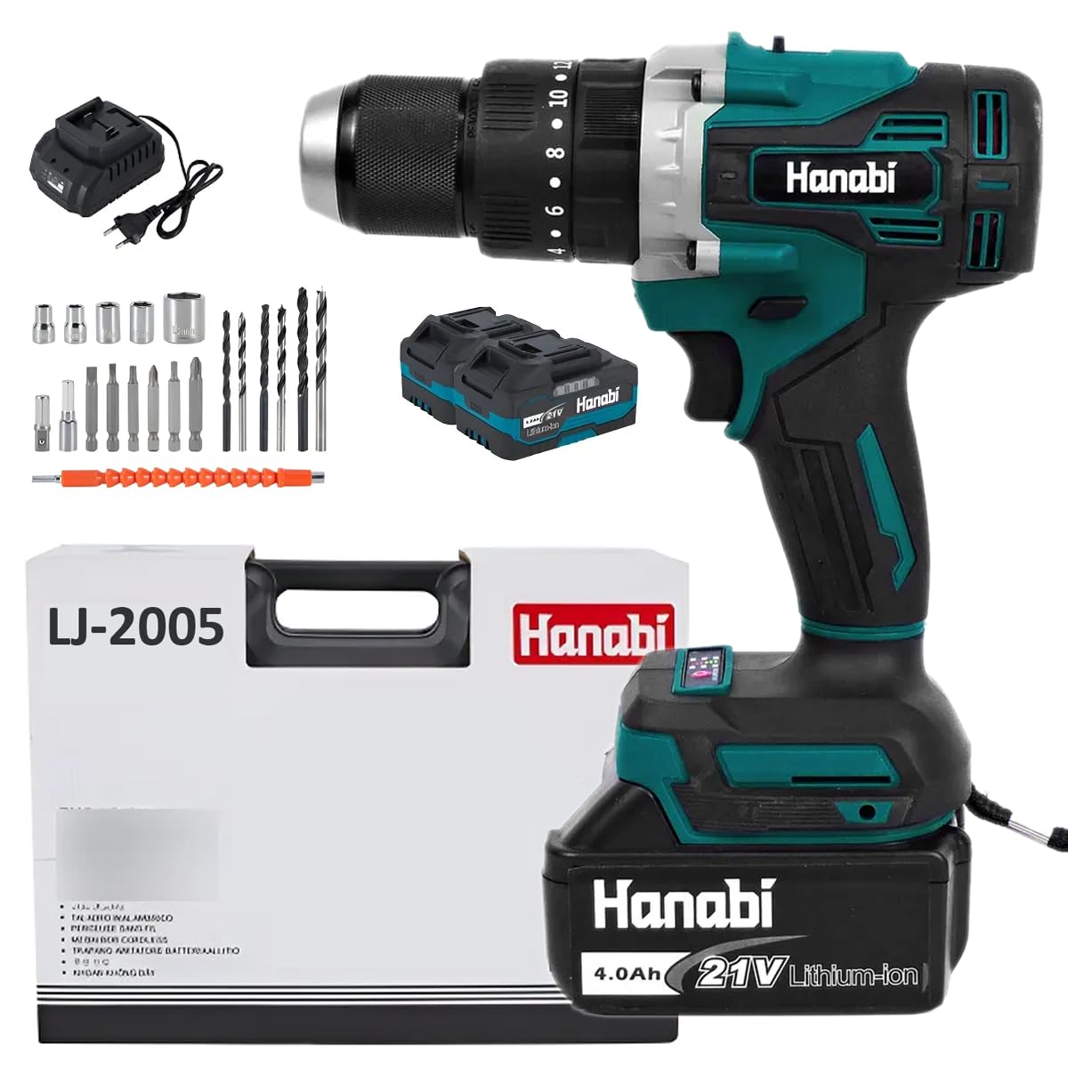 Hanabi Parafusadeira e Furadeira Brushless 21V 2 Bateria 80N.m