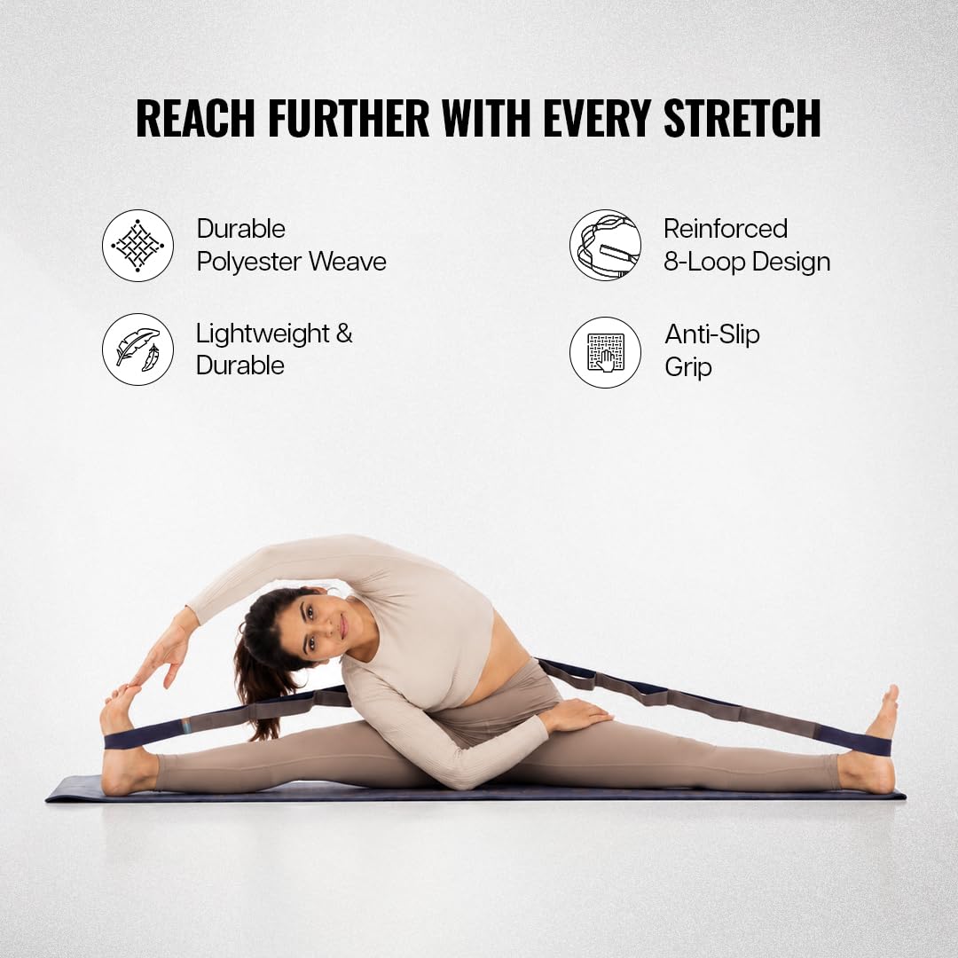 WiseLife 11 Loop Yoga Belt for Men & Women | Multi Functional Non Slip, Lightweight Loop Stretchable Belt for Yoga, Pilates, Gymnastics, Dance & Flexibility, Home Fitness & Therapy | Yoga Props 1