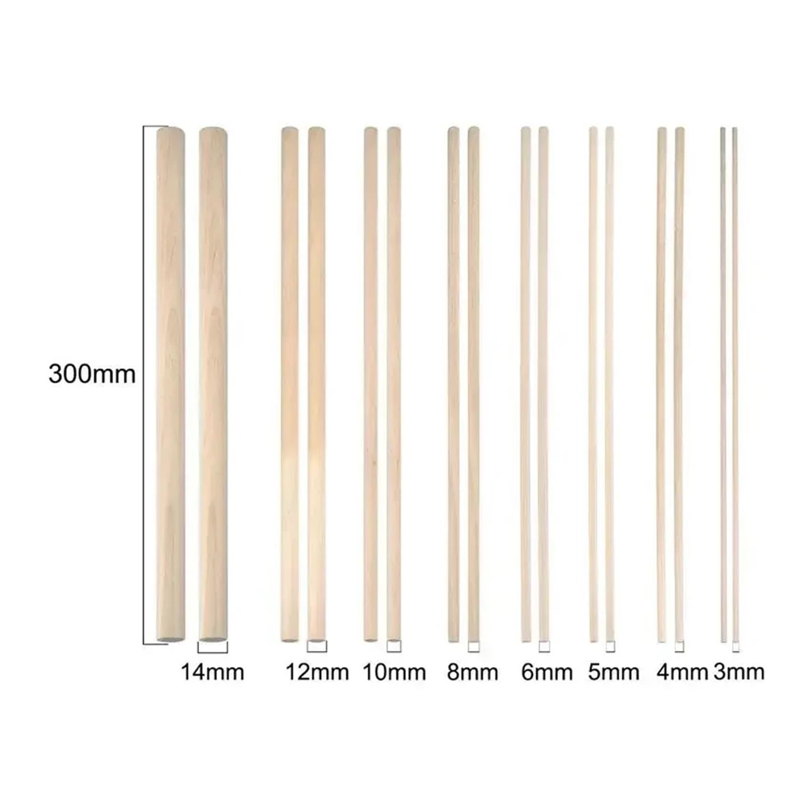 Batonnet En Bois Wooden Bamboo Round Sticks 3/4/5/6/8-50mm DIY Craft Making Wood Dowels For Model Building Food Ice Lollies Supplies Length 300mm(50mm 1Pcs)
