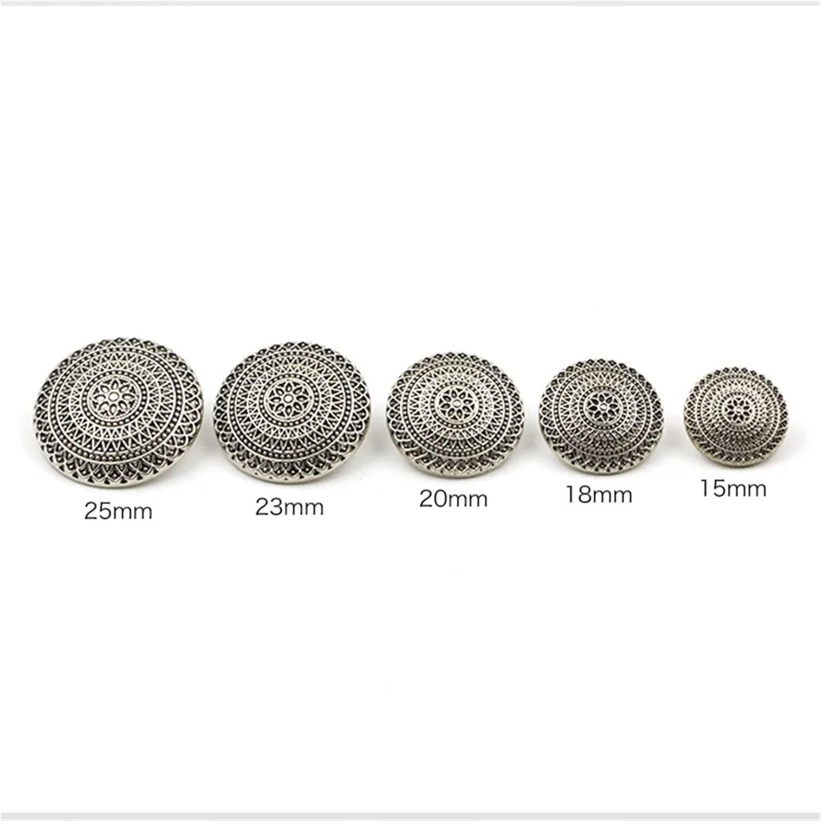 Knöpfe 100 Stück Antik-Silber-Kupfer-Metallknöpfe, Retro-Jeans-Mantel-Jackenknöpfe, Kleidung, dekorative Schnallen, Zubehör(Silver,15 mm)