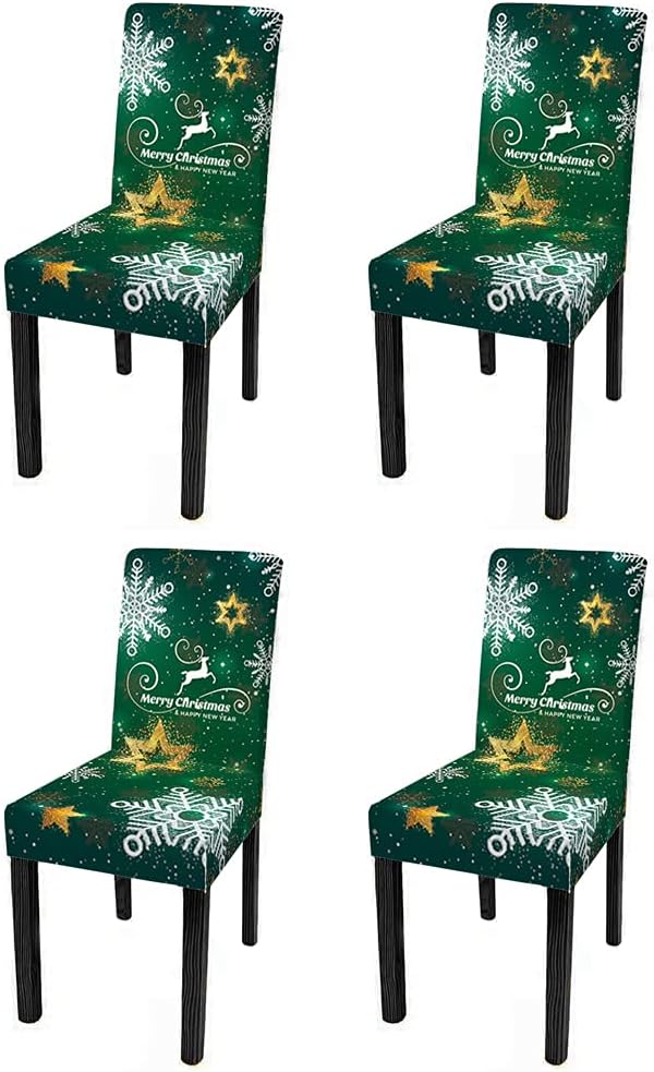 XMNTG Set of 4 Christmas Chair Slipcovers Merry Christmas Snowflake Printed Chair Covers Best Gift Christmas Decor Removable Chair Covers Non Slip Washable Furniture Protector for Dining Room