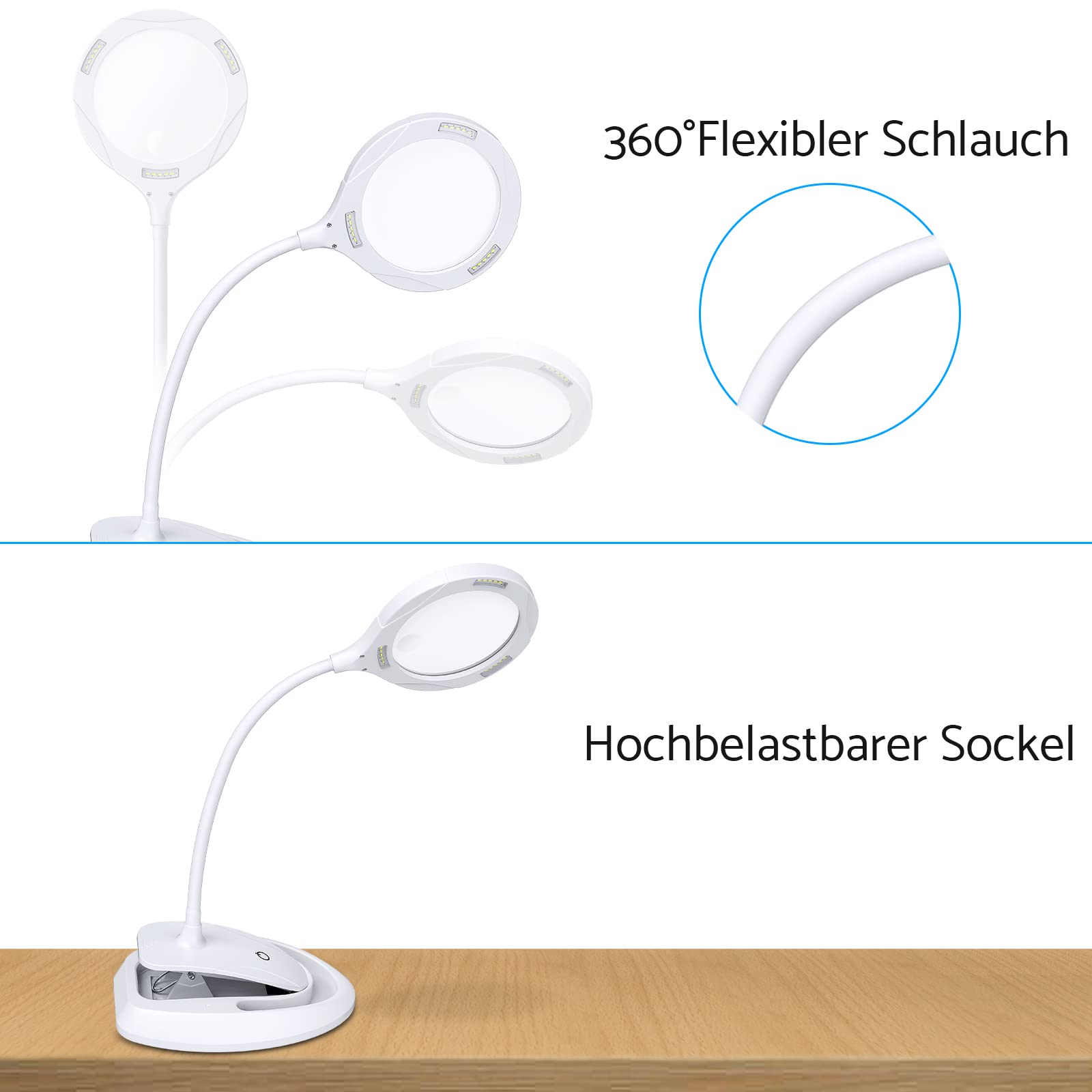 eSynic Lupenleuchte LED 2 in 1 Lupe 5X 10X Lupenlampe Schreibtischlampe Lupe mit Licht und Ständer mit 3 Helligkeit einstellbar für Arbeiten Lesen Reparatur Heimwerker