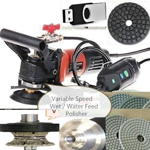 Wet Polisher Grinder Diamond 1/2 Inch Full Bull nose router bit 18 polishing pad How to Fabricate Granite marble countertop DIY Undermount sink Profile & Polish DVD USB Video concrete stone travertine