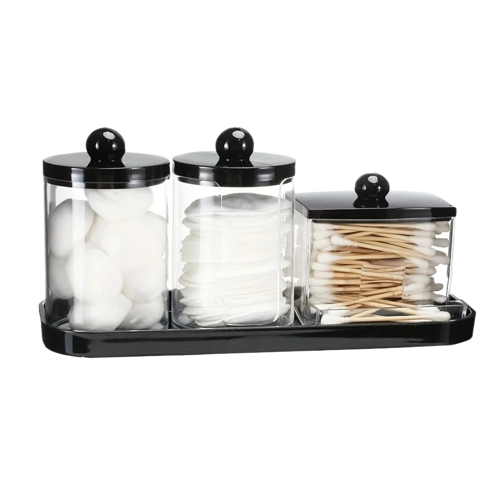 QuxetlRyz 3 Pack Qtip Holder for Bathroom, Cotton Round with Tray,Jars Organizers and Storage Box Jar Cotton Buds Holder(B Style)
