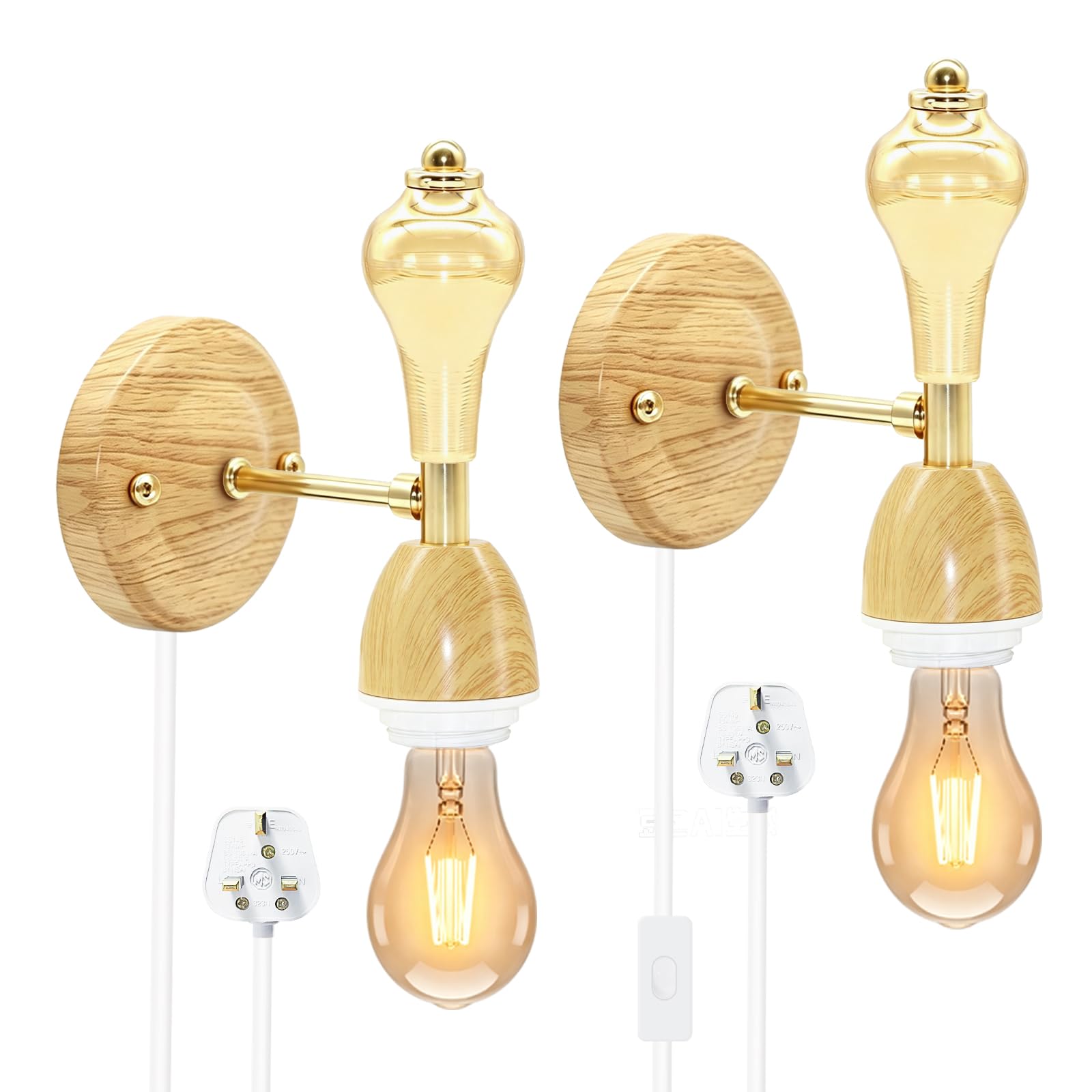E27 Vintage Wall Sconce for Bedroom 2 Pack, Plug in Metal Wall Lights