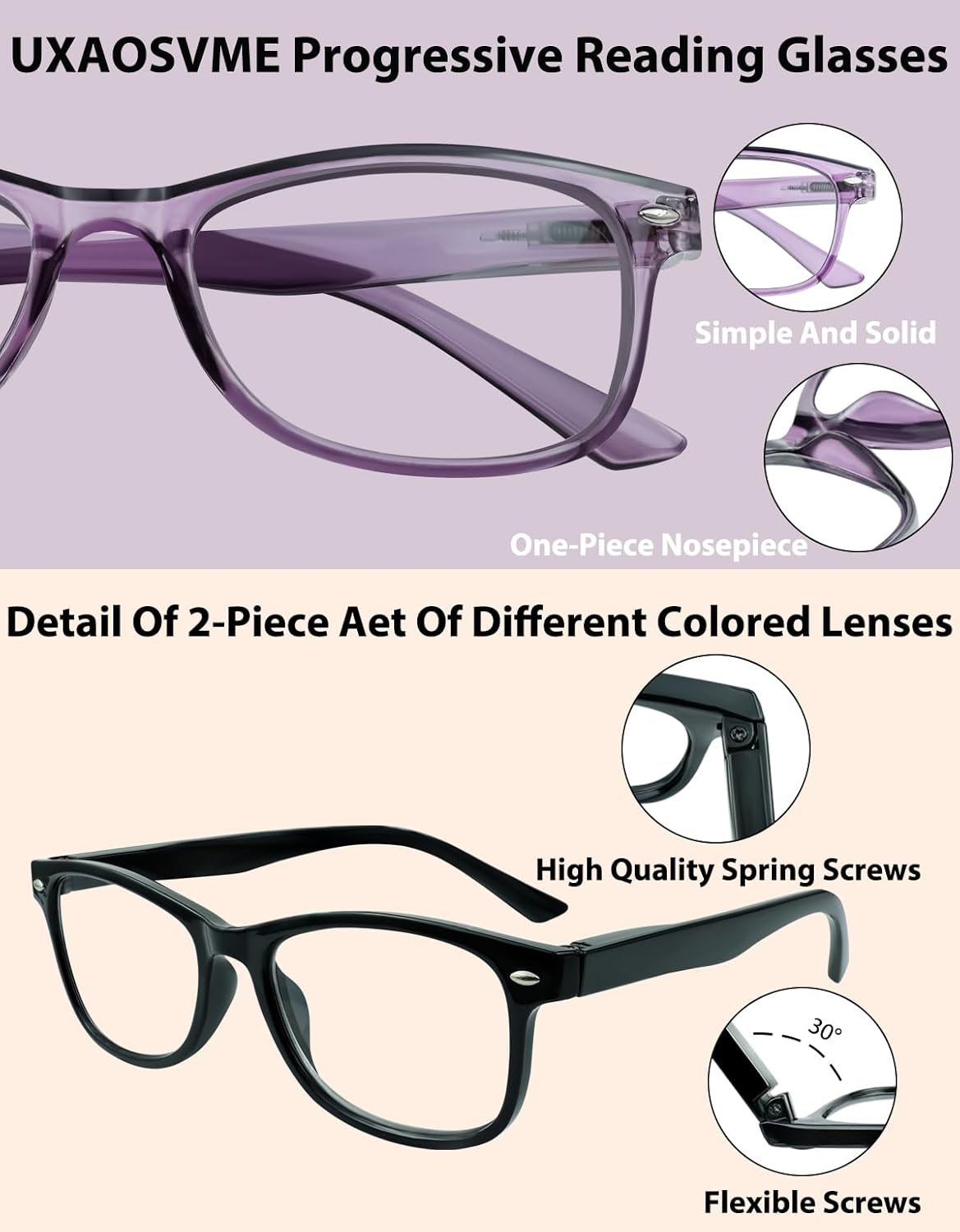 2-Pack Photochromic Progressive Readers With Blue Light Blocking, Multi-Focus Reading Glasses for Men & Women - Image 2