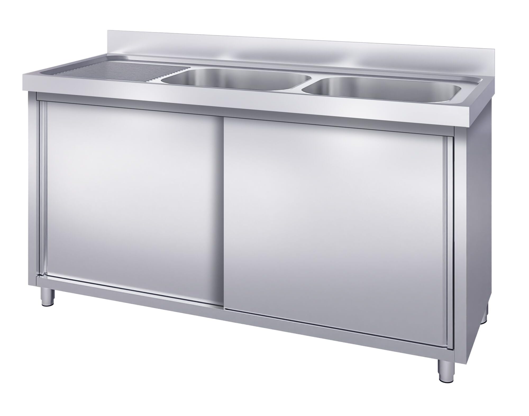 Ristoattrezzature - Lavello in acciaio inox armadiato 200x70x95h cm - 2 vasche con gocciolatoio sx - Per uso professionale